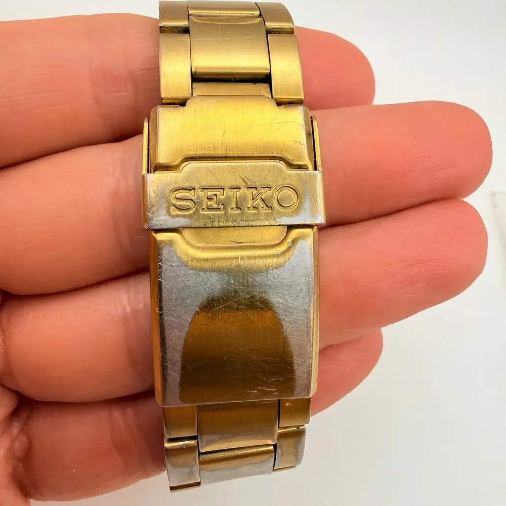Vtg 1990's Seiko Chronograph Watch 7T32-6M59 Gold Tone New Battery Works
